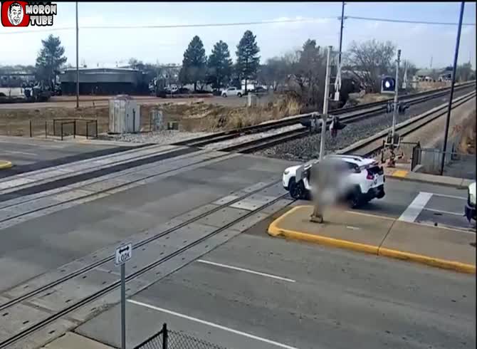 Video :This is the idiot of the day who gets his automobile wrecked by a train